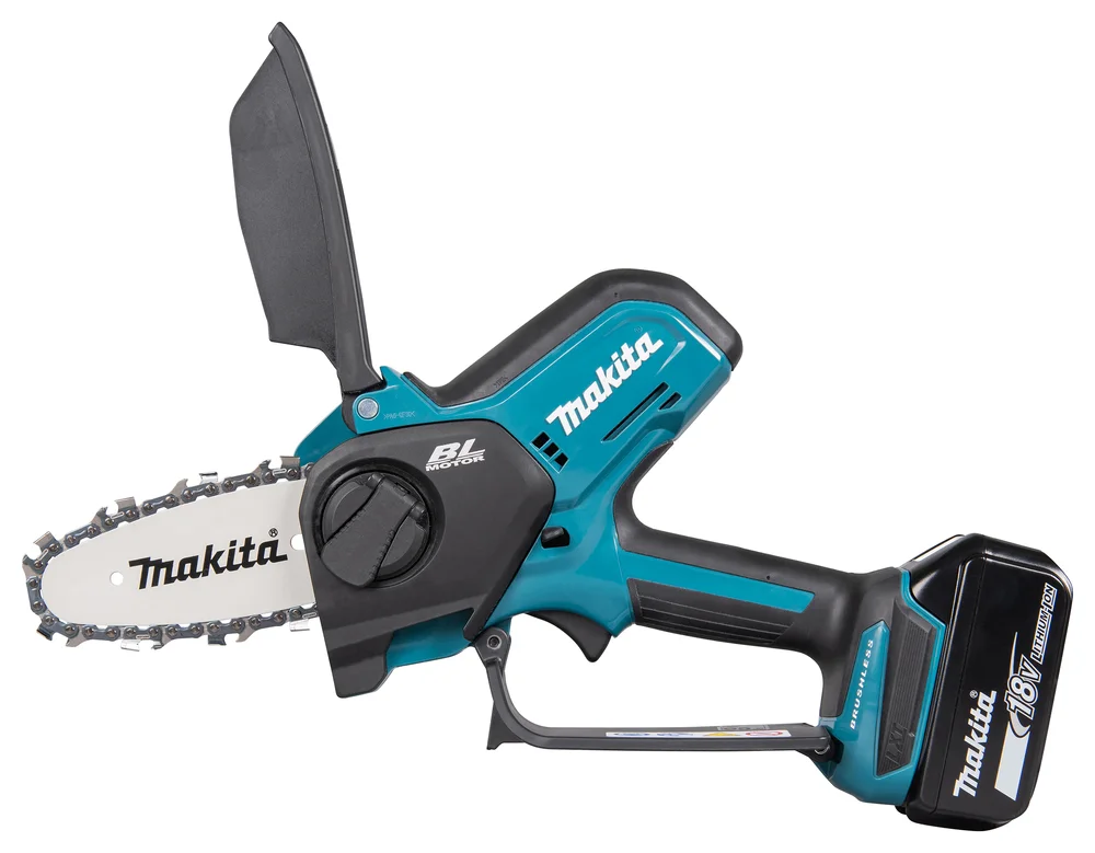Makita DUC150Z01 - Ruchoma osłona górnej części prowadnicy zwiększa bezpieczeństwo podczas cięcia