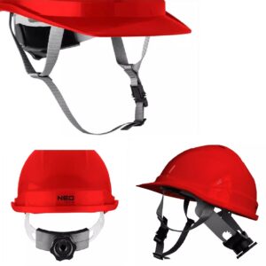 NEO Hełm przemysłowy z paskiem podbrótkowym, CZERWONY